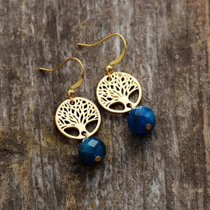 Sacred Apatite Tree Earrings – Handmade Boho Gemstone Drops! 🌳🔮 - Samanta Factory