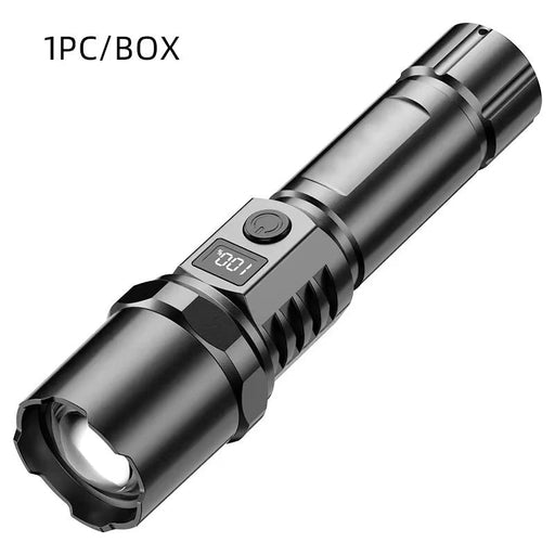 USB rechargeable LED flashlight with telescopic zoom for outdoor and emergency use