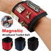 Heavy-duty magnetic wristband holding screws, nails, and bits during a DIY repair project
