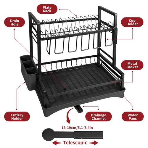 VINSANI 2 TIER DISH DRAINER BLACK 1010429 - Samanta Factory