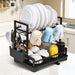 
Black 2-tier dish drainer with adjustable drip tray and rust-proof stainless steel frame
