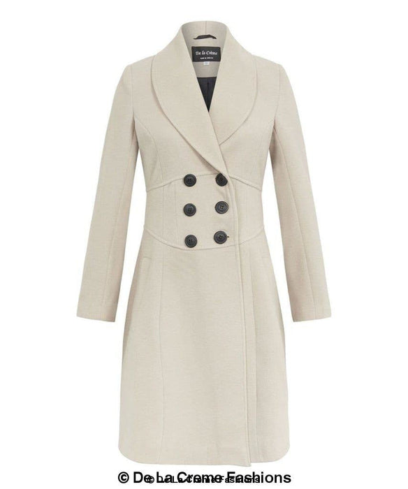 De La Creme - Womens Slim Fit Double Breasted Roll Collared Coat - Samanta Factory
