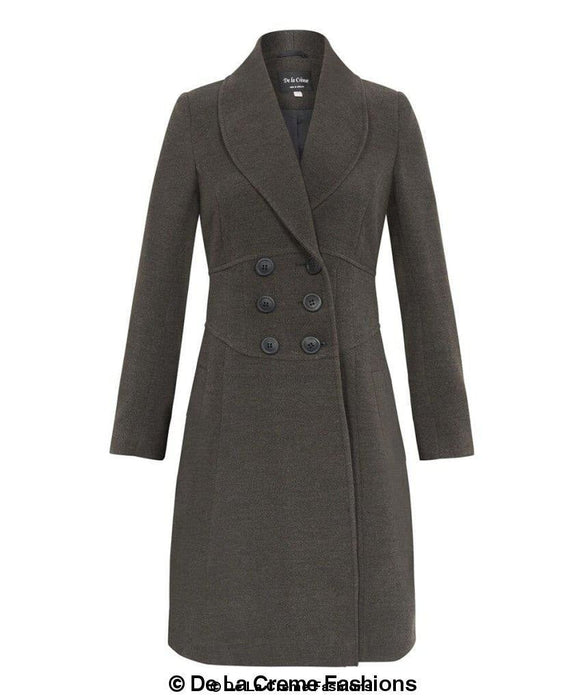 De La Creme - Womens Slim Fit Double Breasted Roll Collared Coat - Samanta Factory