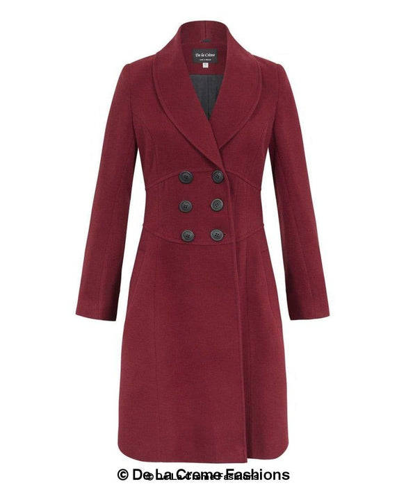 De La Creme - Womens Slim Fit Double Breasted Roll Collared Coat - Samanta Factory