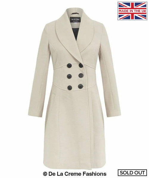 De La Creme - Womens Slim Fit Double Breasted Roll Collared Coat - Samanta Factory