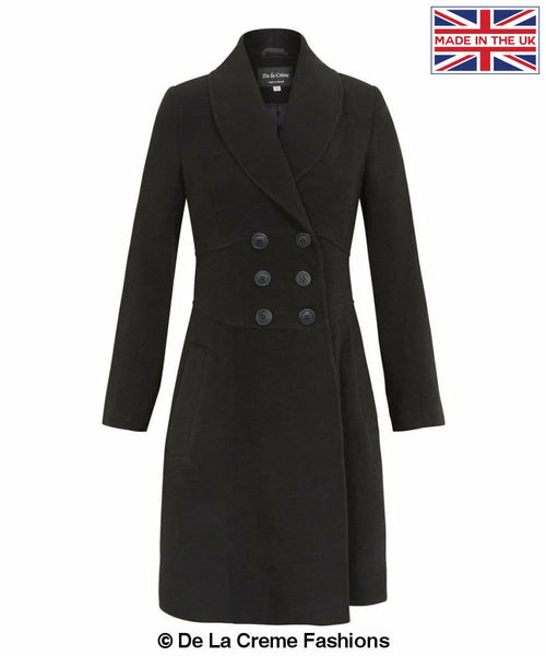 De La Creme - Womens Slim Fit Double Breasted Roll Collared Coat - Samanta Factory