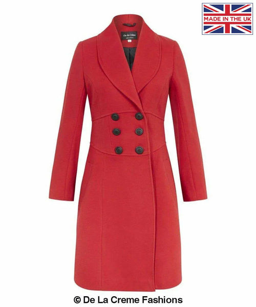 De La Creme - Womens Slim Fit Double Breasted Roll Collared Coat - Samanta Factory