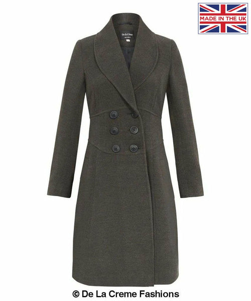De La Creme - Womens Slim Fit Double Breasted Roll Collared Coat - Samanta Factory