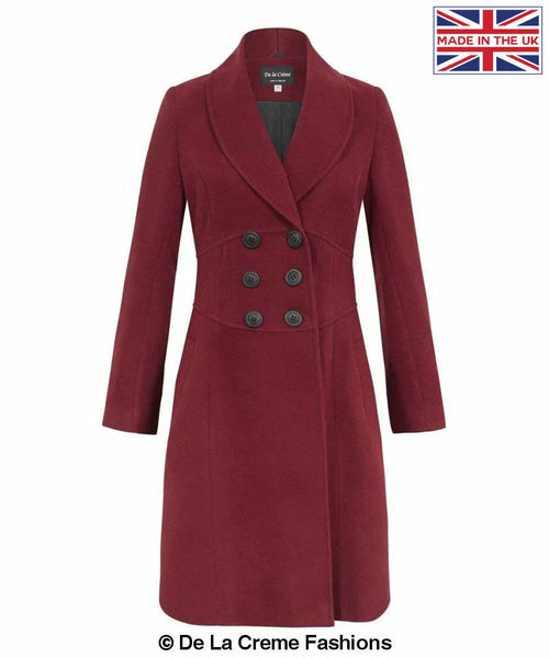 De La Creme - Womens Slim Fit Double Breasted Roll Collared Coat - Samanta Factory