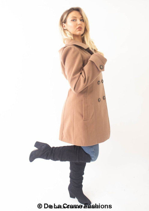 Womens Wool Feel Double Breasted Hooded Coat - Samanta Factory