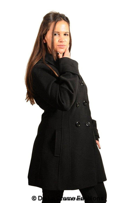 Womens Wool Feel Double Breasted Hooded Coat - Samanta Factory