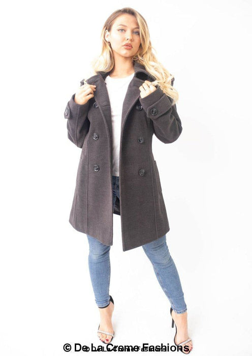 Womens Wool Feel Double Breasted Hooded Coat - Samanta Factory