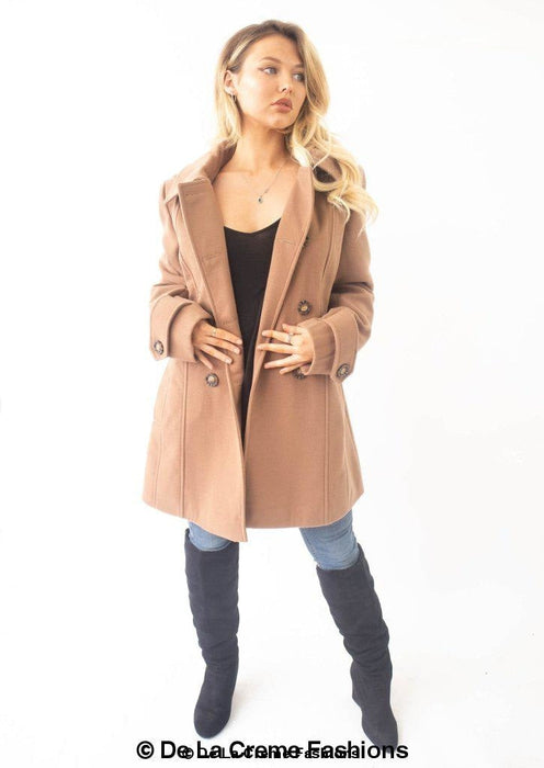 Womens Wool Feel Double Breasted Hooded Coat - Samanta Factory
