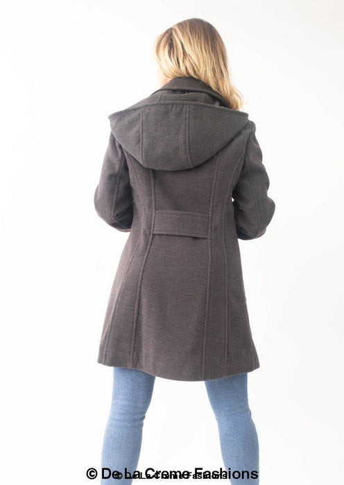 Womens Wool Feel Double Breasted Hooded Coat - Samanta Factory