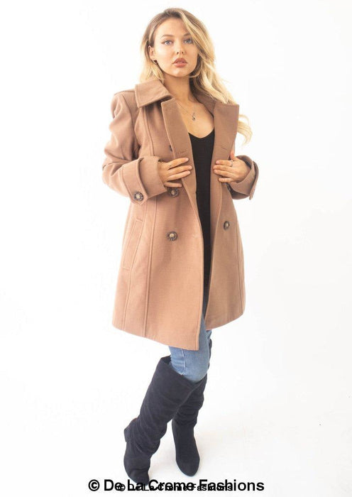 Womens Wool Feel Double Breasted Hooded Coat - Samanta Factory