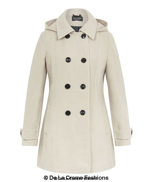 Womens Wool Feel Double Breasted Hooded Coat - Samanta Factory