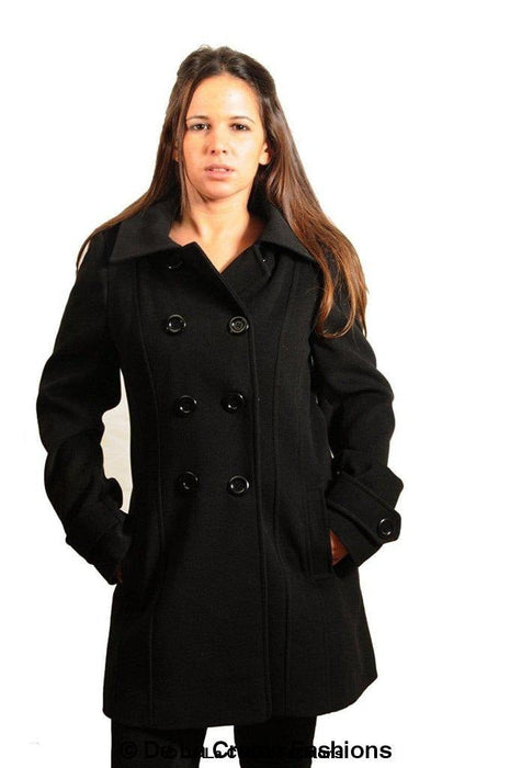 Womens Wool Feel Double Breasted Hooded Coat - Samanta Factory