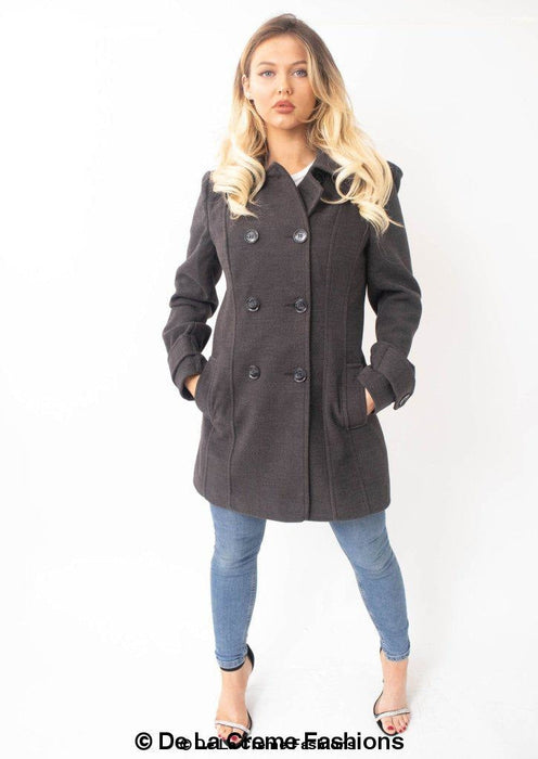 Womens Wool Feel Double Breasted Hooded Coat - Samanta Factory