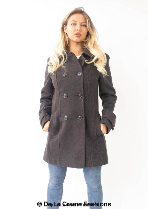 Womens Wool Feel Double Breasted Hooded Coat - Samanta Factory