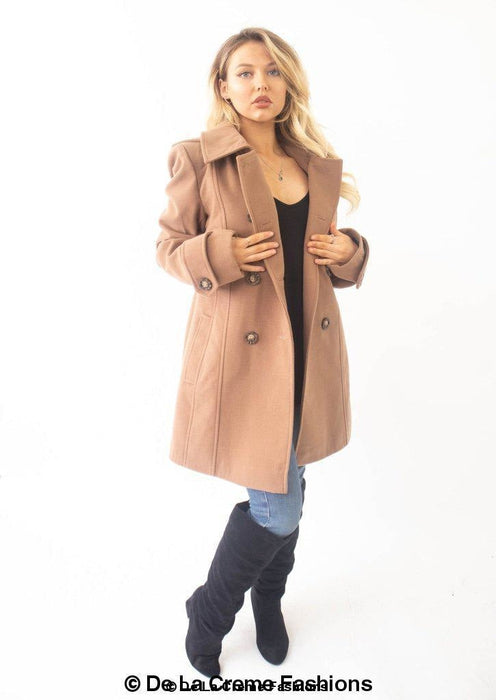 Womens Wool Feel Double Breasted Hooded Coat - Samanta Factory