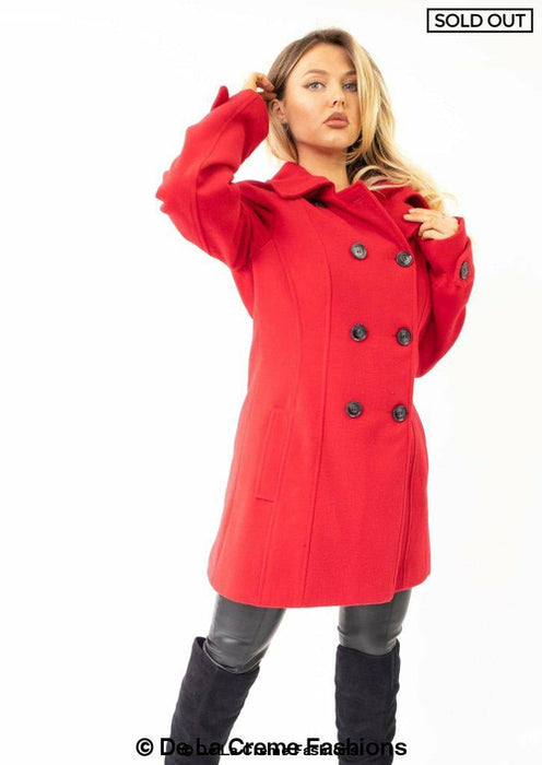 Womens Wool Feel Double Breasted Hooded Coat - Samanta Factory