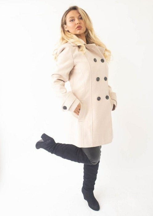 Womens Wool Feel Double Breasted Hooded Coat - Samanta Factory