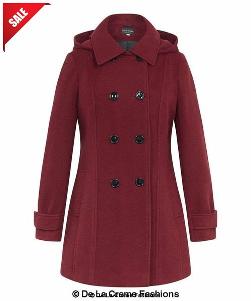Womens Wool Feel Double Breasted Hooded Coat - Samanta Factory