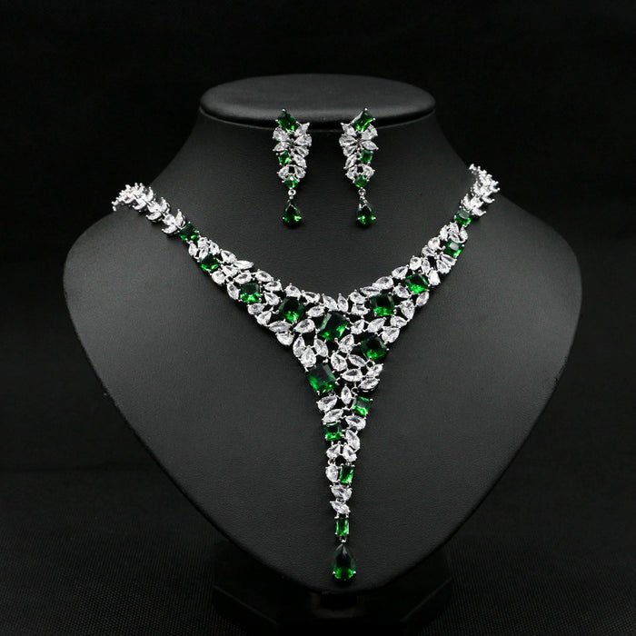 ✨ Designer-Inspired Bridal Set | Gold-Plated Zircon Necklace + Earrings 💎 (5 Colours!) - Samanta Factory