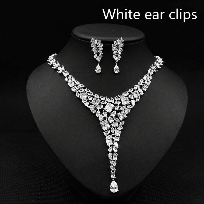 ✨ Designer-Inspired Bridal Set | Gold-Plated Zircon Necklace + Earrings 💎 (5 Colours!) - Samanta Factory