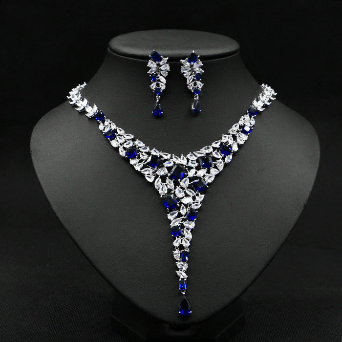 ✨ Designer-Inspired Bridal Set | Gold-Plated Zircon Necklace + Earrings 💎 (5 Colours!) - Samanta Factory