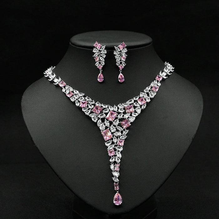 ✨ Designer-Inspired Bridal Set | Gold-Plated Zircon Necklace + Earrings 💎 (5 Colours!) - Samanta Factory