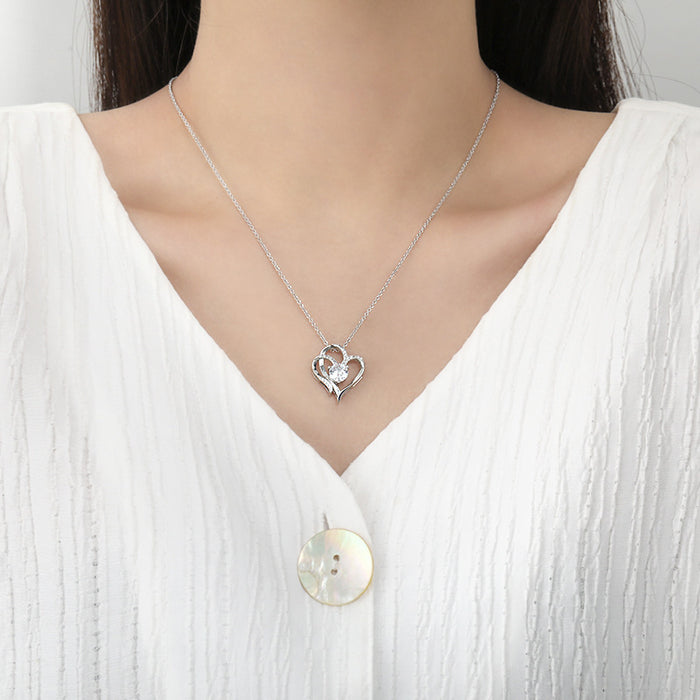 💖 DOUBLE LOVE CLAVICLE NECKLACE | Zircon Heart Chain ✨ Rose/White Gold (Under £10! Free Shipping) - Samanta Factory