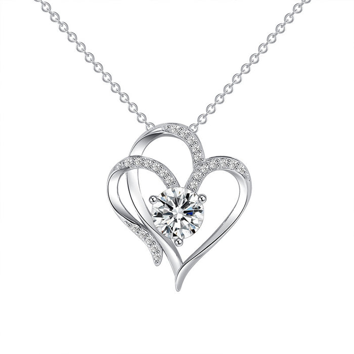💖 DOUBLE LOVE CLAVICLE NECKLACE | Zircon Heart Chain ✨ Rose/White Gold (Under £10! Free Shipping) - Samanta Factory