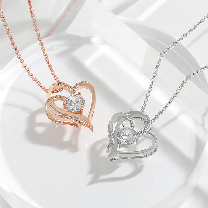 💖 DOUBLE LOVE CLAVICLE NECKLACE | Zircon Heart Chain ✨ Rose/White Gold (Under £10! Free Shipping) - Samanta Factory