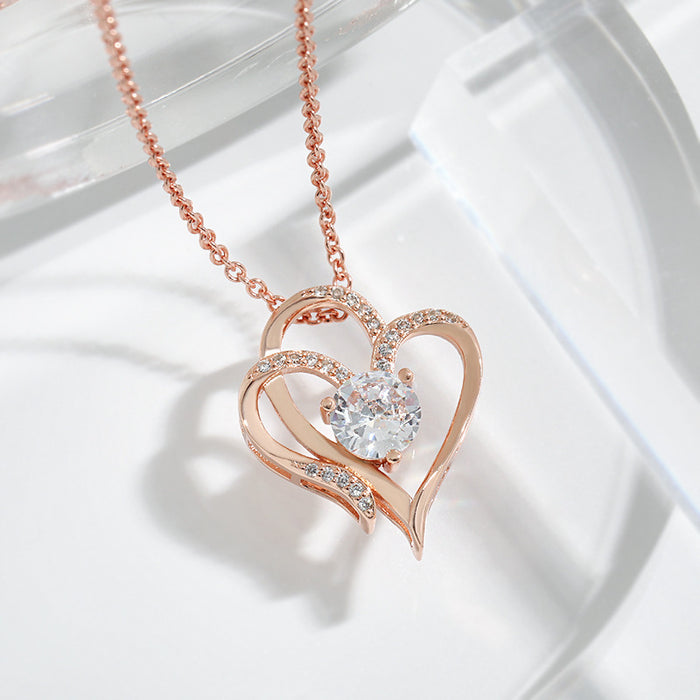 💖 DOUBLE LOVE CLAVICLE NECKLACE | Zircon Heart Chain ✨ Rose/White Gold (Under £10! Free Shipping) - Samanta Factory