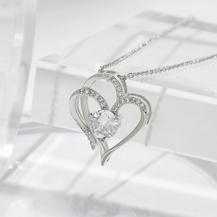 💖 DOUBLE LOVE CLAVICLE NECKLACE | Zircon Heart Chain ✨ Rose/White Gold (Under £10! Free Shipping) - Samanta Factory