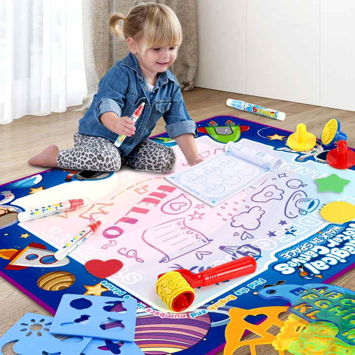 Magic Water Drawing Mat Coloring Doodle with Reusable Magic Pens Montessori Painting Board Educational Toys Kids Gift 100X80Cm