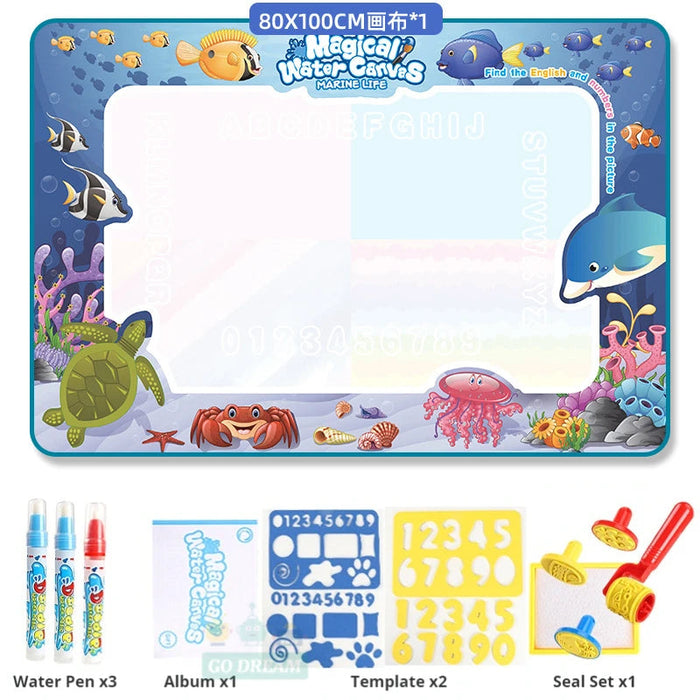 Magic Water Drawing Mat Coloring Doodle with Reusable Magic Pens Montessori Painting Board Educational Toys Kids Gift 100X80Cm