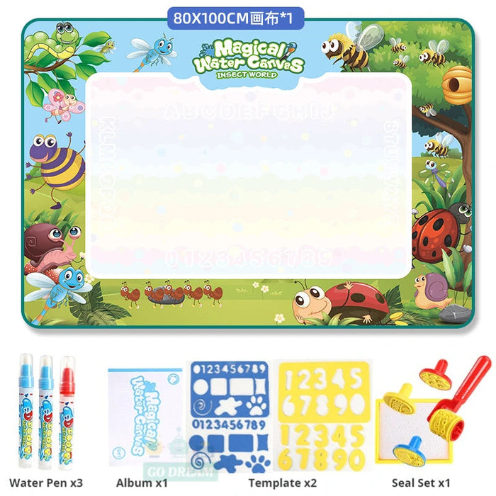 Magic water drawing mat for kids, large 100x80cm, eco-friendly, reusable, and mess-free creative play.