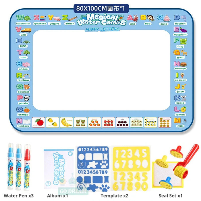 Magic Water Drawing Mat Coloring Doodle with Reusable Magic Pens Montessori Painting Board Educational Toys Kids Gift 100X80Cm