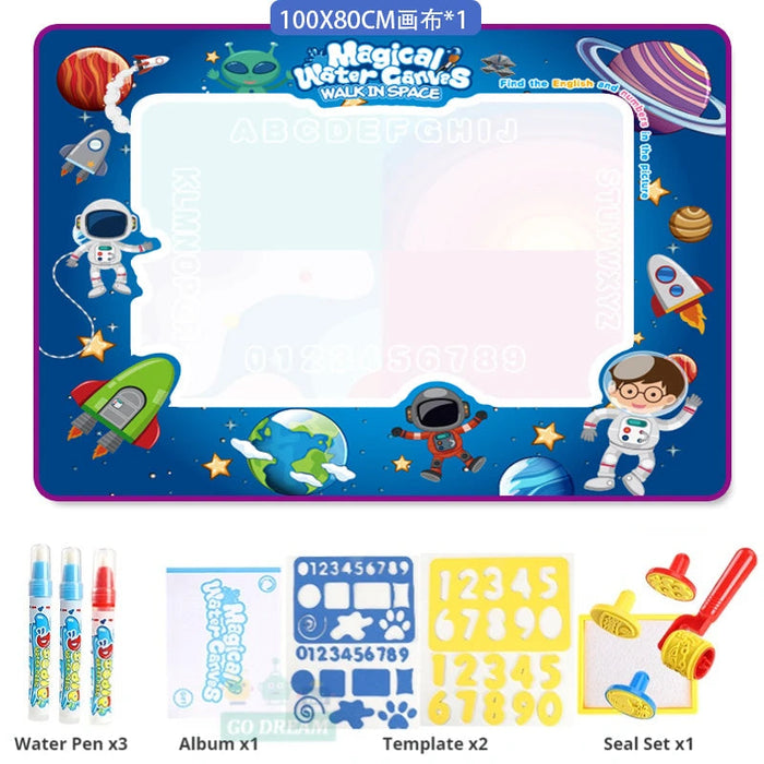 Magic Water Drawing Mat Coloring Doodle with Reusable Magic Pens Montessori Painting Board Educational Toys Kids Gift 100X80Cm