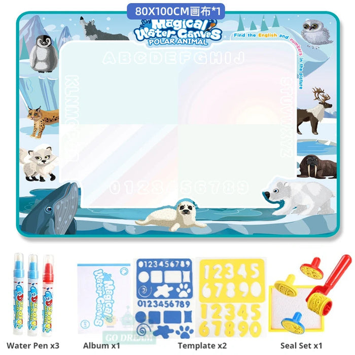 Magic Water Drawing Mat Coloring Doodle with Reusable Magic Pens Montessori Painting Board Educational Toys Kids Gift 100X80Cm