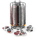 Black metal Tassimo pod holder with 48-capsule capacity and compact countertop design


