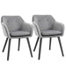 Modern grey upholstered bucket dining chairs with curved back and black metal legs – set of two