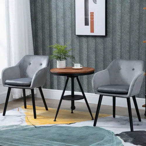 2 Pieces Modern Upholstered Fabric Bucket Seat Dining Room Armchairs - Grey - Samanta Factory