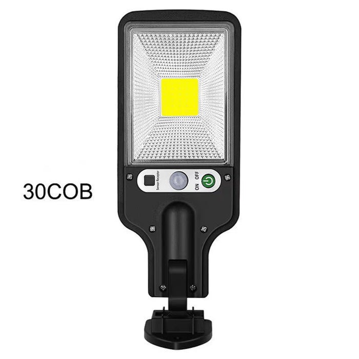 Solar-powered security light with PIR motion detection for outdoor use.