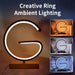 Letter G LED ring lamp on a modern desktop as a stylish decorative accent
