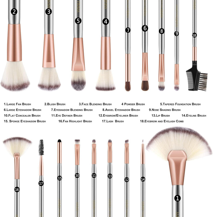 Professional 18-Piece Makeup Brush Set with Premium Synthetic Brushes and PU Leather Bag