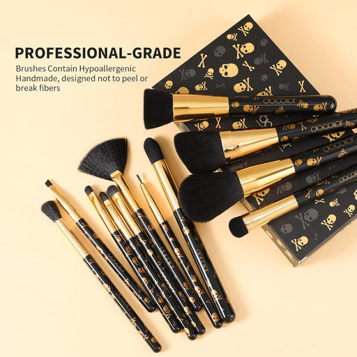 Skull-Print Makeup Brush Set – 12 Vegan Brushes for Face and Eye Makeup