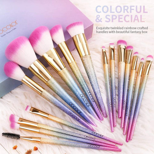 16-piece professional rainbow makeup brush set with gift box